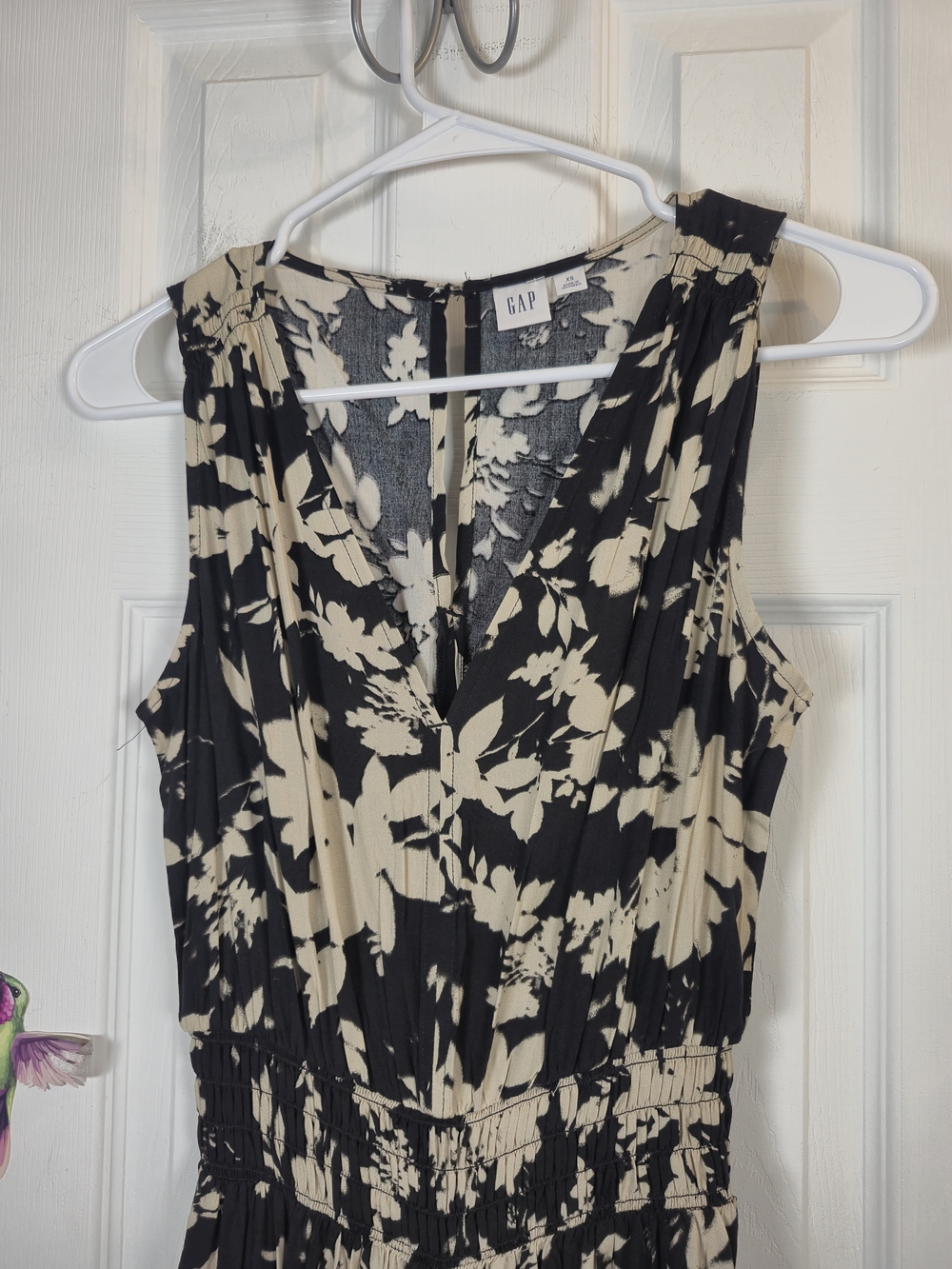 GAP Floral Wide Leg Jumpsuit Black Cream Smocked Waist XS - Picture 4 of 5